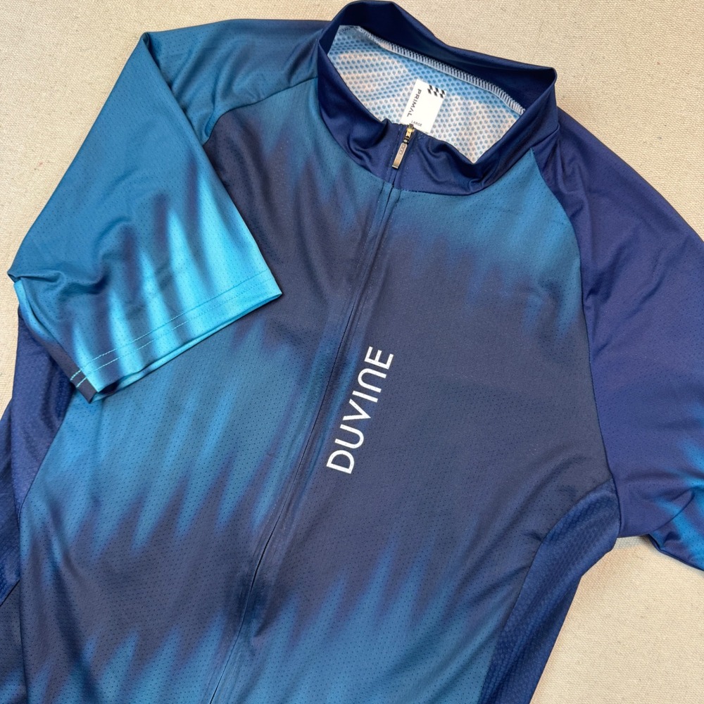 Primal Large Cycling Jersey Men Blue DuVine Full Zip Short Sleeve Graphic